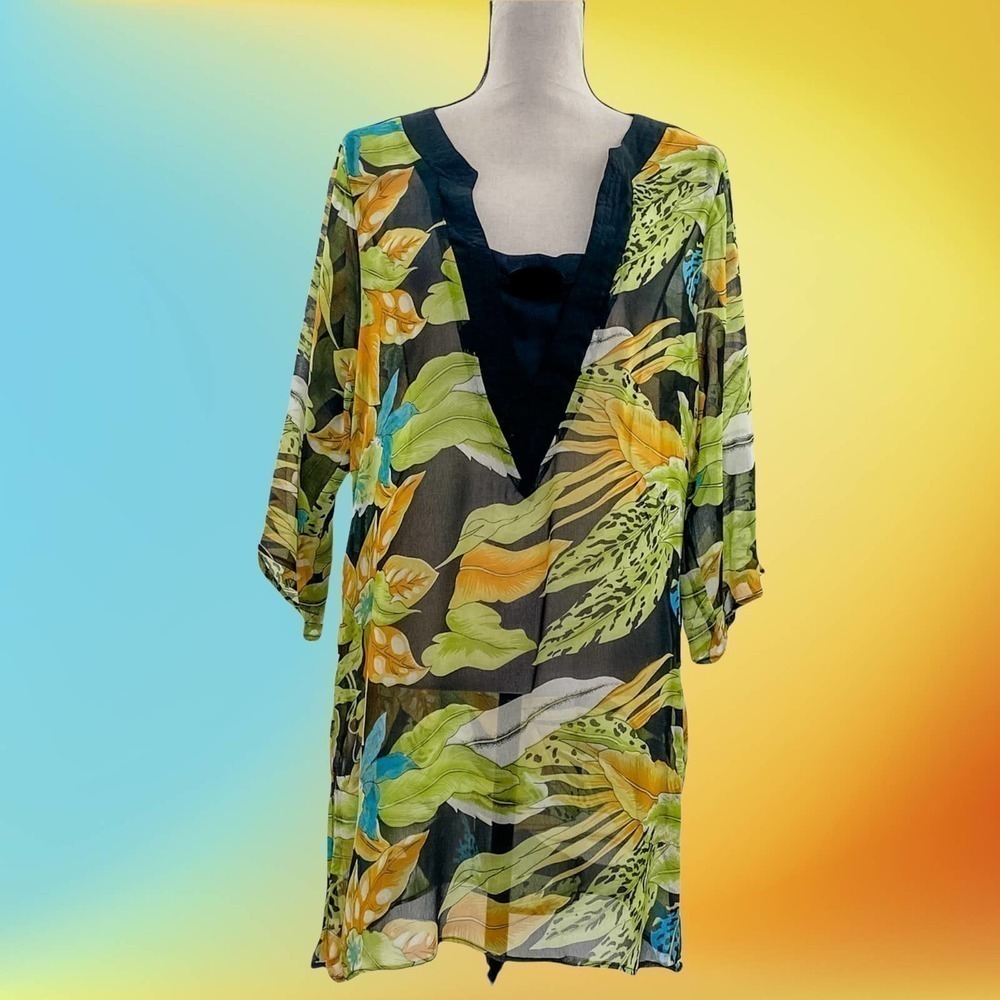 SWIM & Smile Green Abstract Print Long Sleeve Bathing Suit Cover-Up - Picture 10 of 11